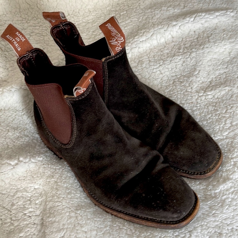 R.M. Williams woman’s Adelaide boots - low heel, brown suede 8M